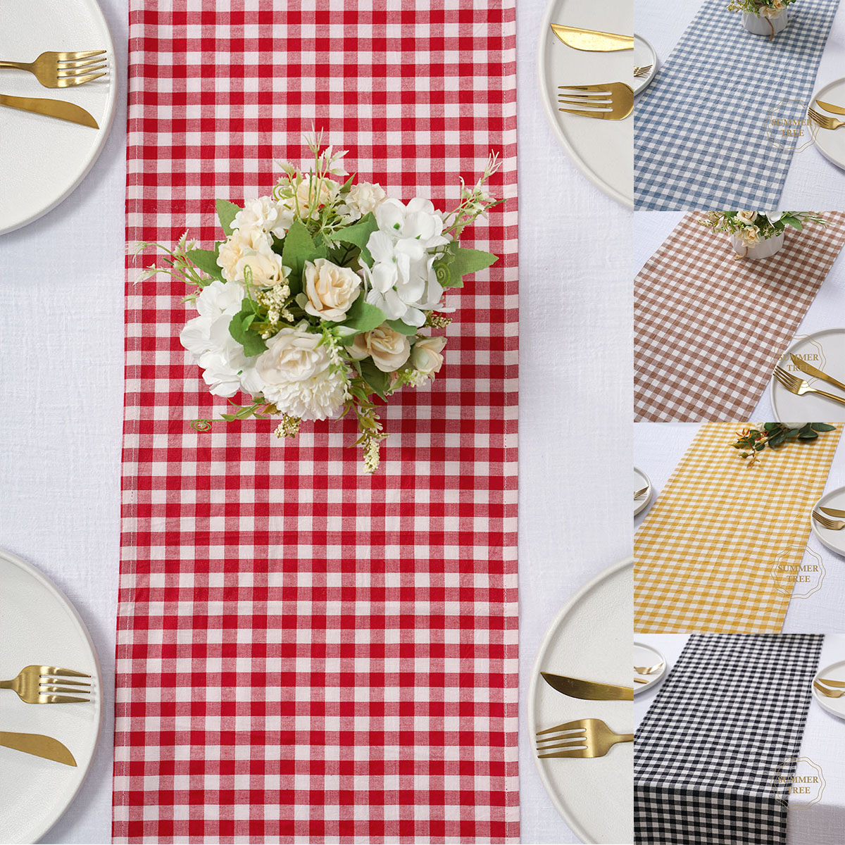 Wedding Ceremony Supply - مفرش طاولة قطني بنقشة مربعات ريفية
