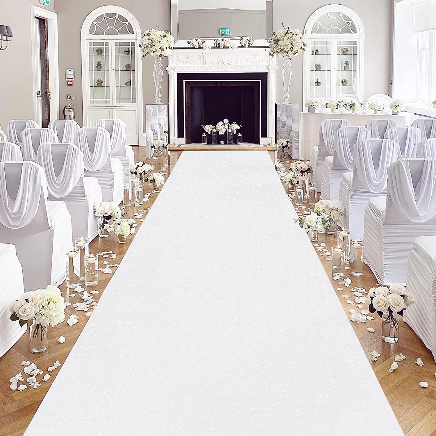 Aisle Runner White - سجادة زفاف بيضاء رومانسية، سجادة قماش